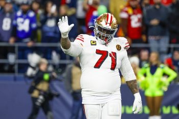 San Francisco 49ers offensive tackle Trent Williams (71) waves goodbye.