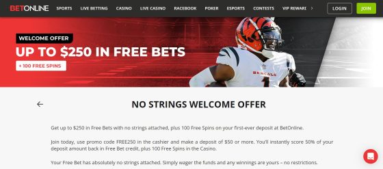 Sportsbook promos at BetOnline Free Bets