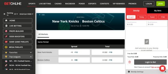 what does it mean to cover the spread - New York vs Boston NBA spread BetOnline example