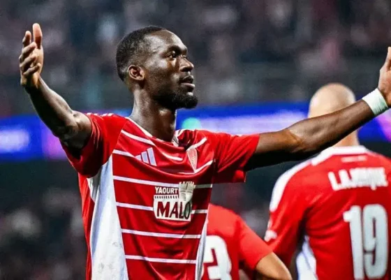 Abdallah Sima Celebrating After Scoring for Brest