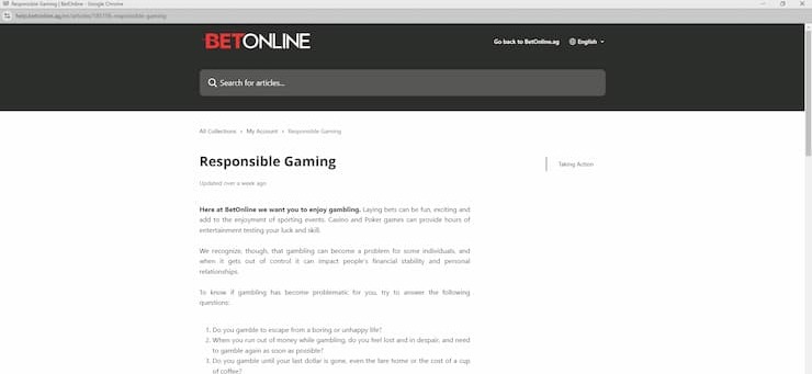 BetOnline Responsible Gambling section