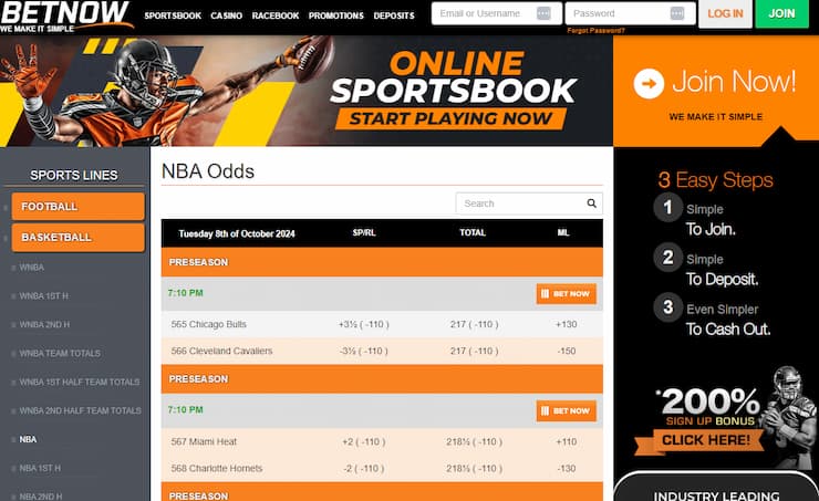 BetNow Sportsbook NBA Odds