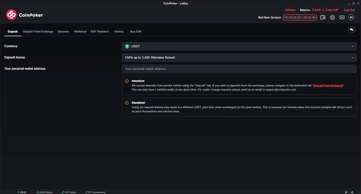 CoinPoker deposit page