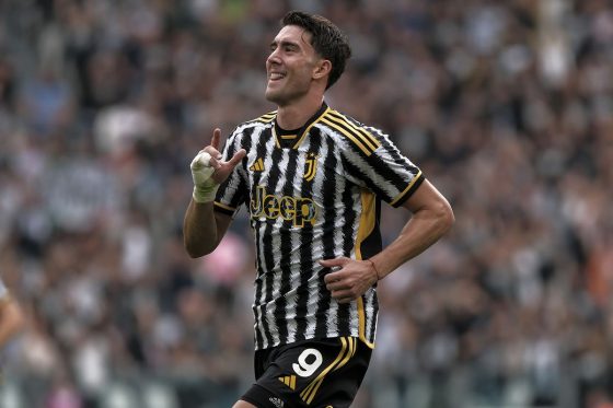 Dusan Vlahovic Celebrating after Scoring for Juventus