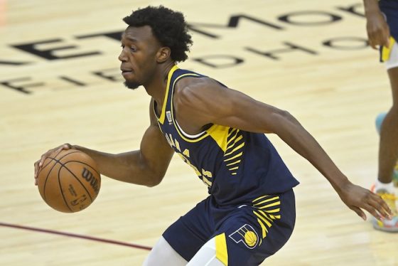 James Wiseman dribbles the basketball.