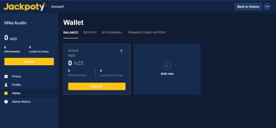 Jackpoty casino wallet