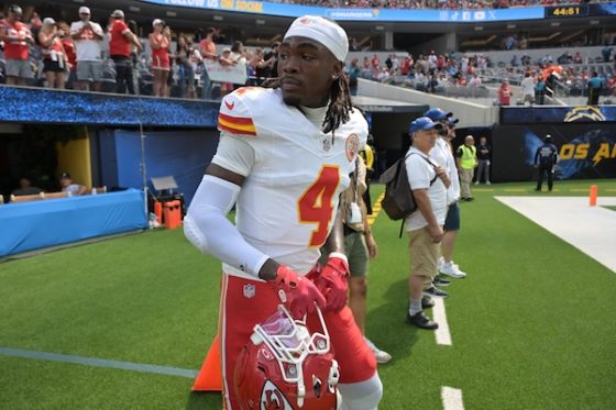 Kansas City Chiefs wide receiver Rashee Rice (4) leaves the field.