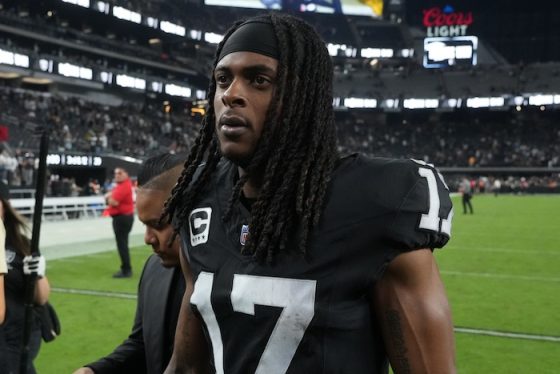 Las Vegas Raiders wide receiver Davante Adams (17) walks off the field