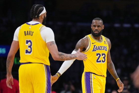 Los Angeles Lakers forward LeBron James (23) and forward Anthony Davis.