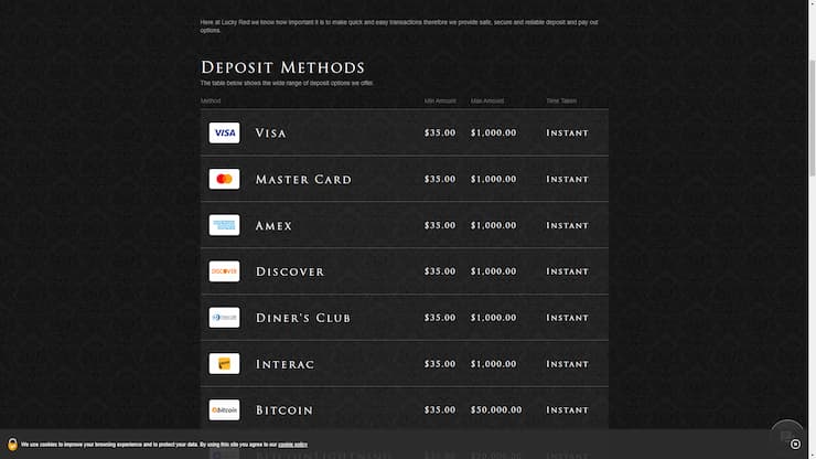 Lucky Red Casino deposit options