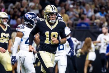 New Orleans Saints quarterback Spencer Rattler (18).