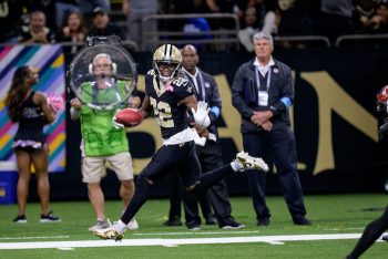 New Orleans Saints wide receiver Rashid Shaheed runs down the sidelines.