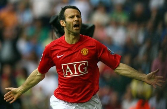 Premier League Legend Ryan Giggs Celebrating after Scoring for Manchester United