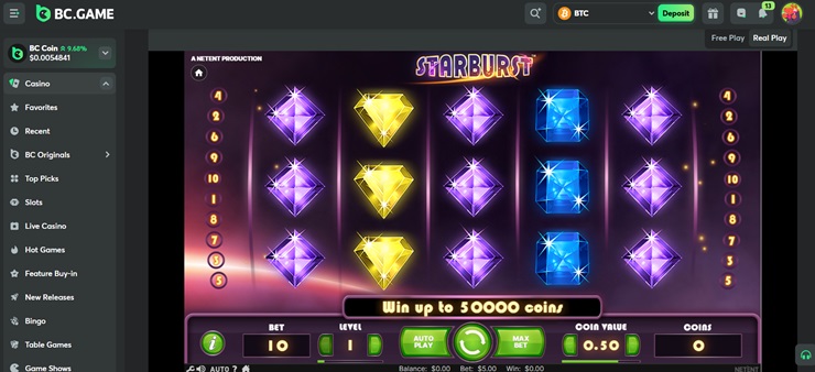 BC Game Netent Starburst game - Elk Studios casino alternative