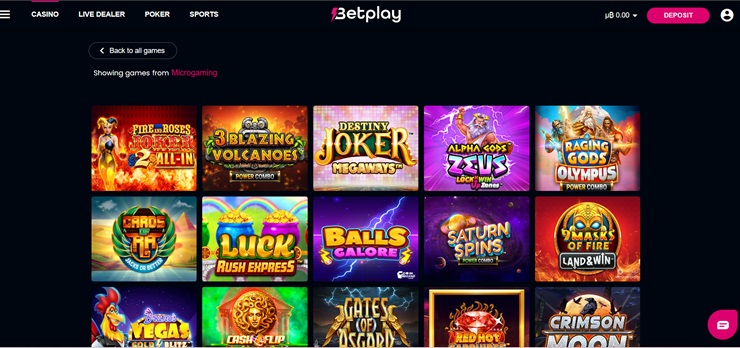 Betplay Microgaming casino games selection