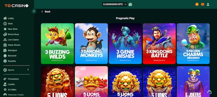 TG.Casino is one of the best choices if you want to play Pragmatic Play casino games