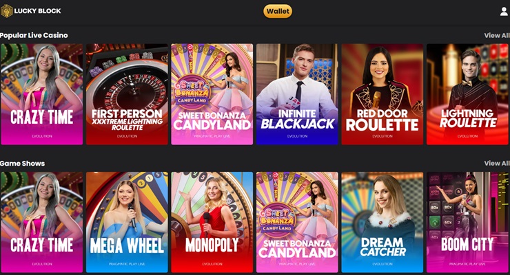 Lucky Block live casino games section